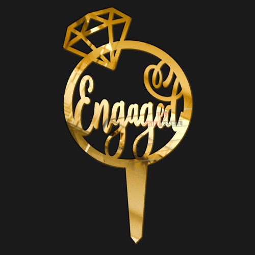 Just Engaged Cake Topper - Golden Acrylic